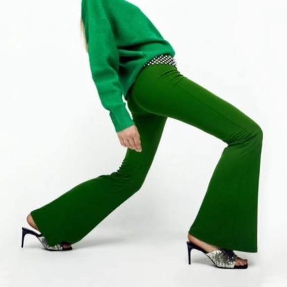 Zara High Waist Flare Pants in Green Women’s Size Medium - Picture 1 of 11